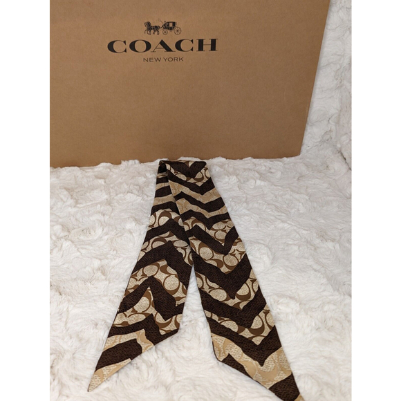 NWOT Coach Zebra Signature Brown Silk Ponytail Scarf - Picture 1 of 6
